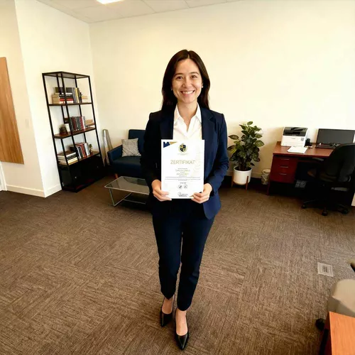 Frau mit braunen Haaren in gelbem Strickpullover