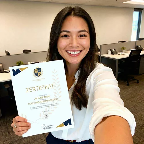 Junge Frau mit lockigen braunen Haaren und Brille mit Kopfhörern um den Hals