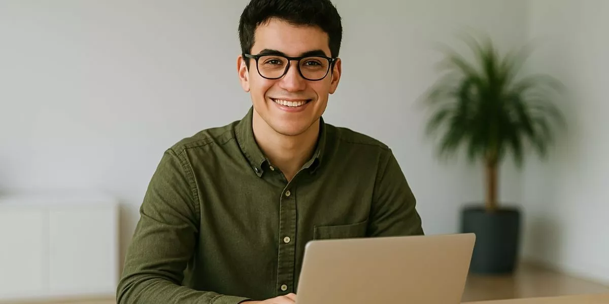ein junger Mann sitzt an seinem Laptop und absolviert online den AdA Schein Kurs