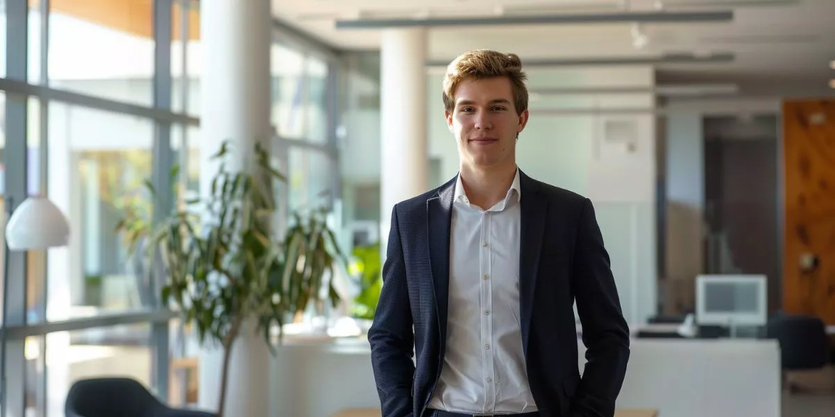 Manager steht in einem hellen und modernen Büro