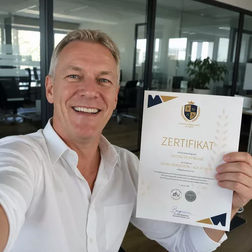 Mann mit kurzen schwarzen Haaren und Vollbart im weiß-blau karierten Hemd