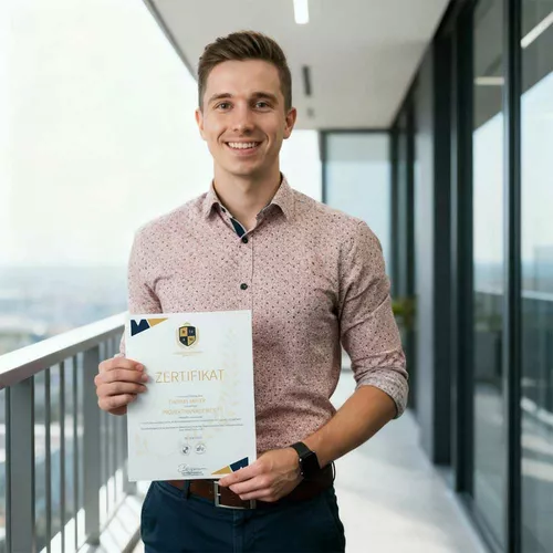 Mann in hellblauem Hemd mit schwarzen Haaren und Vollbart