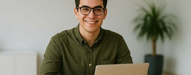 ein junger Mann sitzt an seinem Laptop und absolviert online den AdA Schein Kurs