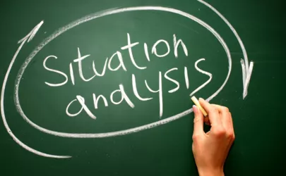 Schriftzug "Situationsanalyse" mit Kreide auf einer Tafel