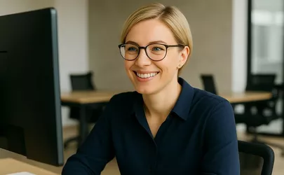 eine angehende Ausbilderin macht einen AEVO Online Kurs in ihrem Büro