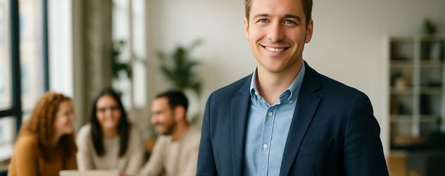 ein Change Manager steht in einem modernen Büro