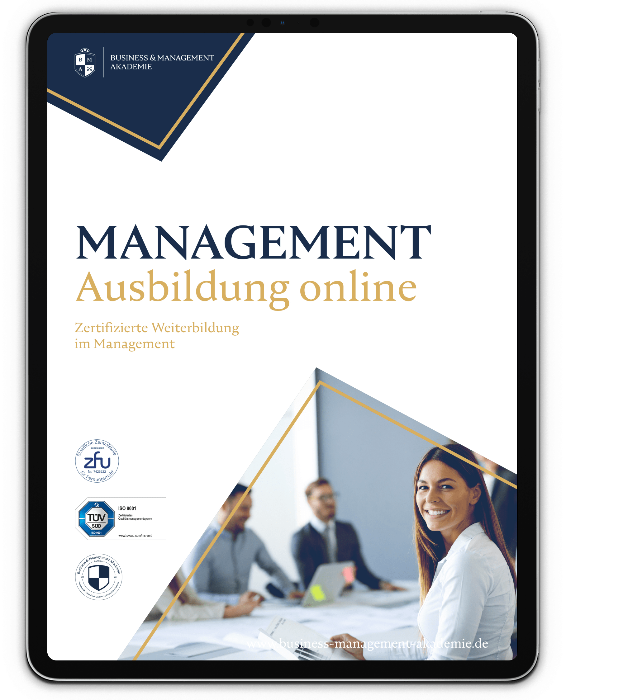 Informationsbroschüre Management Ausbildung online Mockup